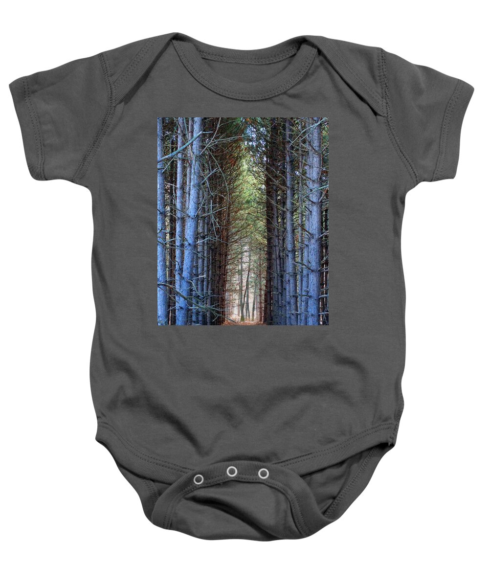 Pines Baby Onesie featuring the photograph Cathedral of Pines by David T Wilkinson