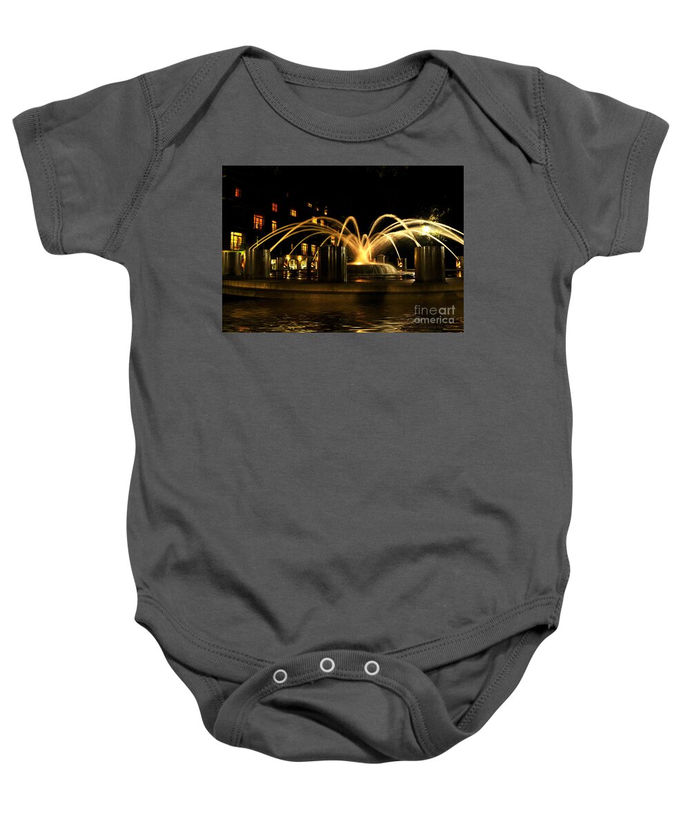 Charleston Baby Onesie featuring the photograph Charleston Fountain At Night by Kathy Baccari