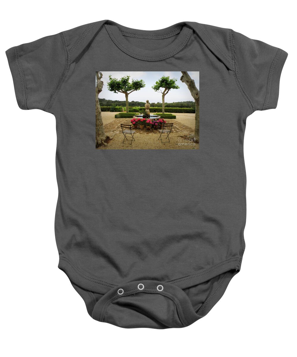 France Baby Onesie featuring the photograph Chateau Malherbe Fountain by Lainie Wrightson