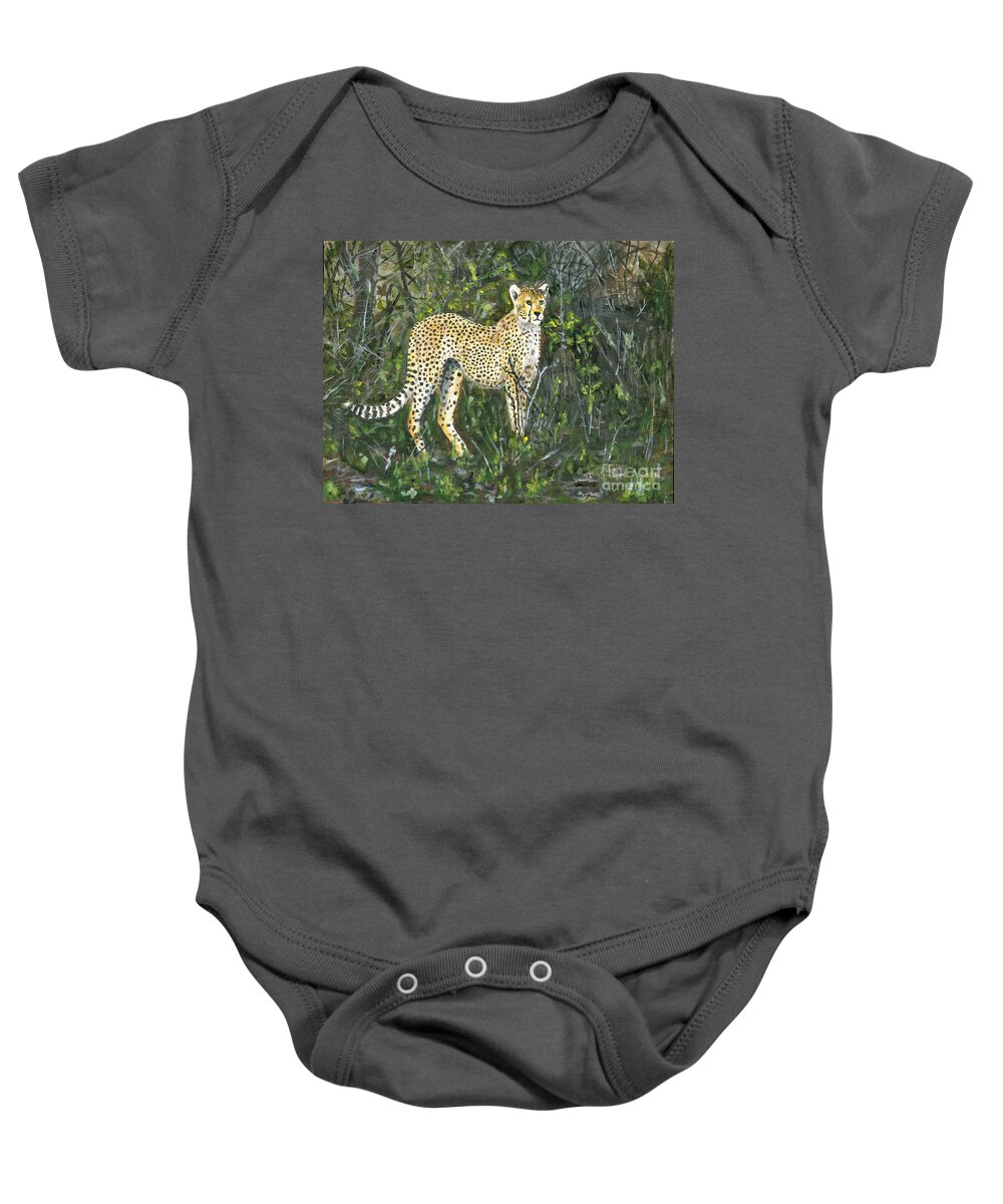 Africa Baby Onesie featuring the painting Cheetah Painting by Timothy Hacker