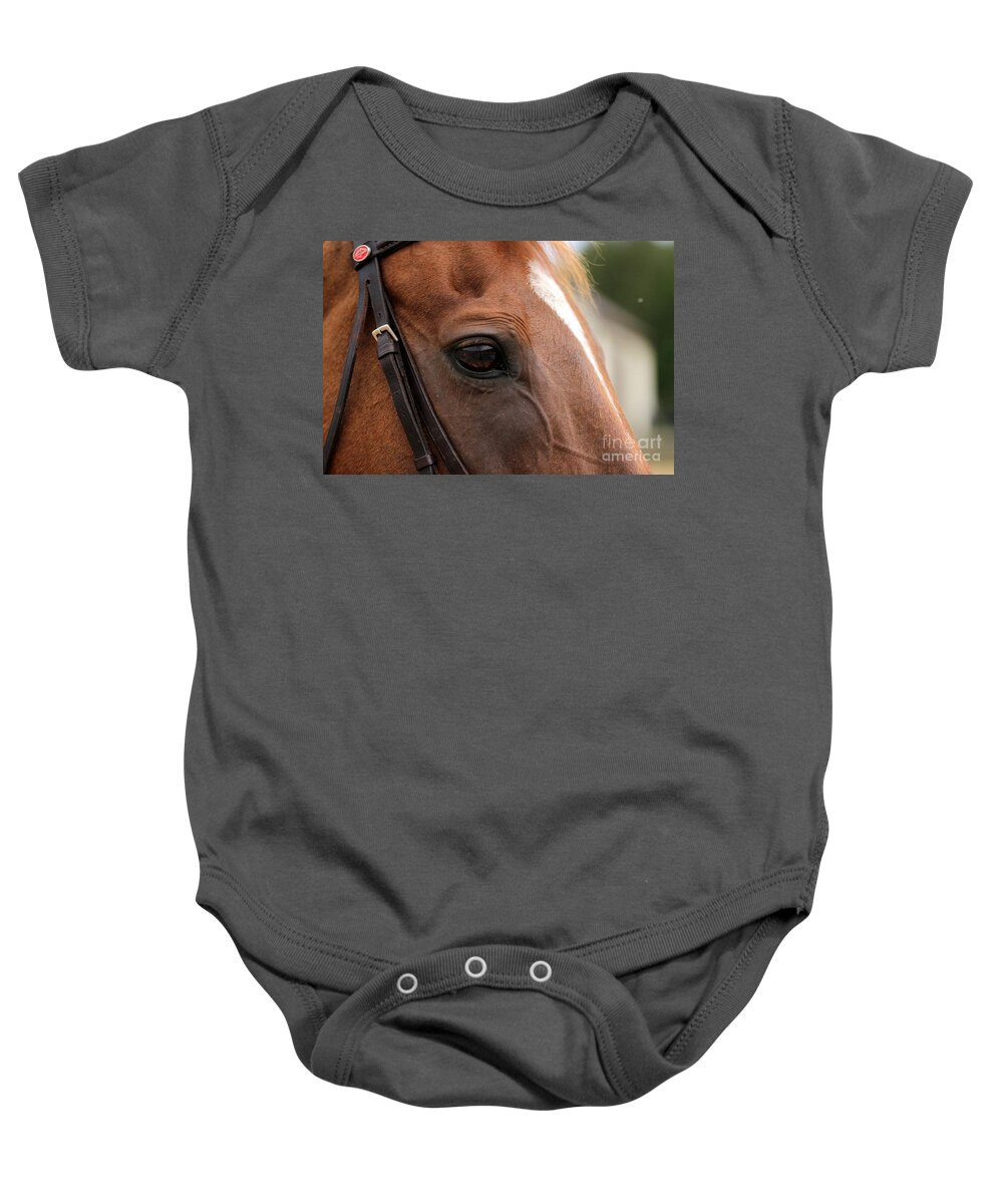 Horse Baby Onesie featuring the photograph Chestnut Horse Eye by Janice Byer