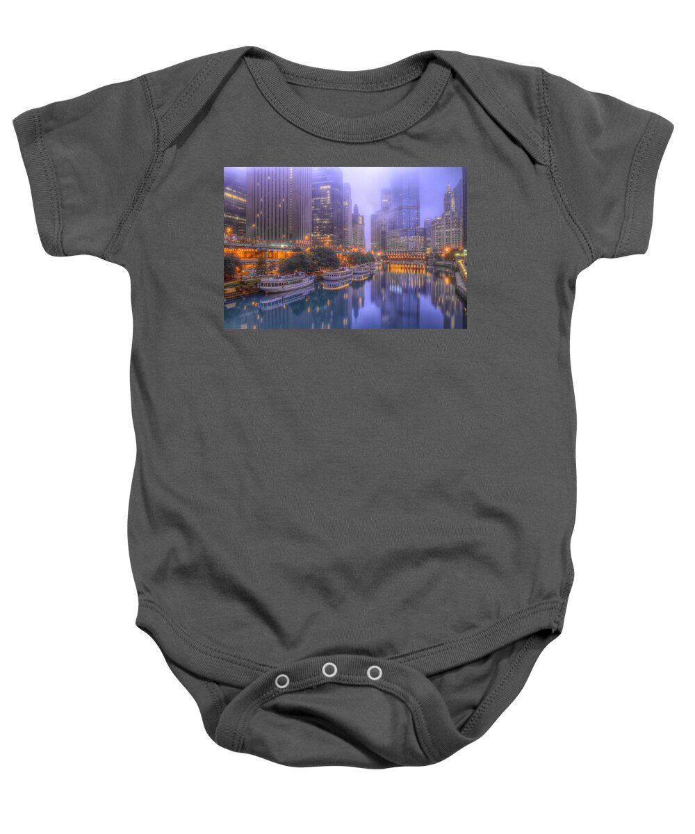 Chicago Baby Onesie featuring the photograph Chicago River - Early Morning by Lindley Johnson