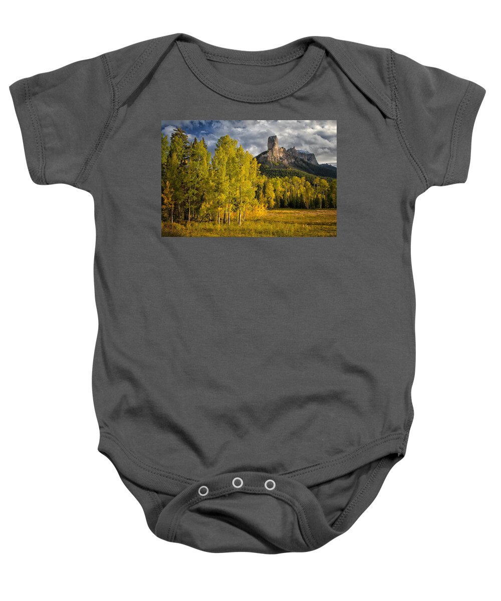 Chimney Rock Baby Onesie featuring the photograph Chimney Rock San Juan NF Colorado IMG 9722 by Greg Kluempers