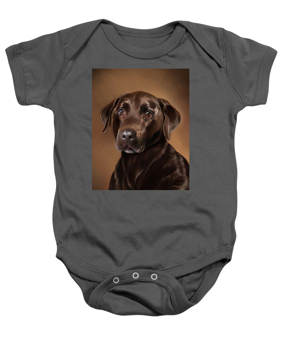 Chocolate Lab Baby Onesie featuring the painting Chocolate Lab by Michael Spano