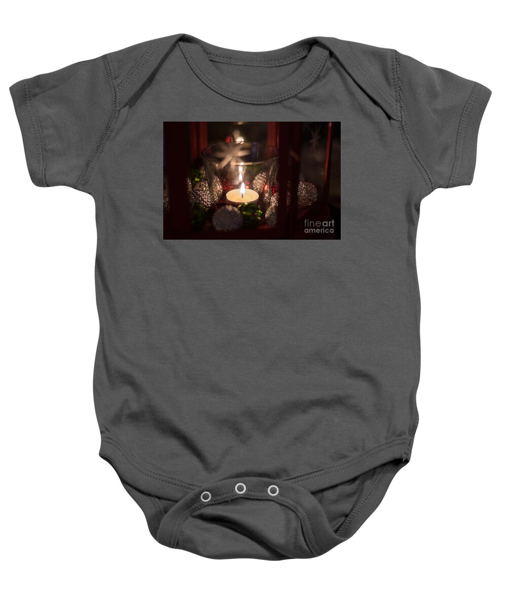  Baby Onesie featuring the photograph Christmas Candle 2 by Cheryl Baxter