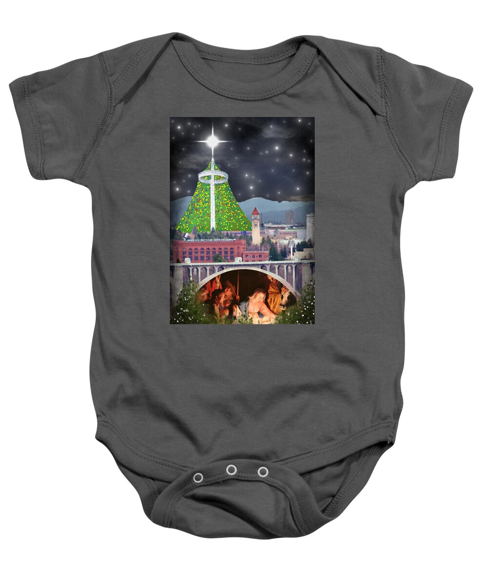 Christmas Baby Onesie featuring the digital art Christmas In Spokane by Mark Armstrong