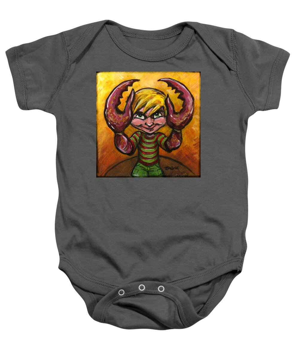 Crab Baby Onesie featuring the painting Christopher Crab by John Ashton Golden
