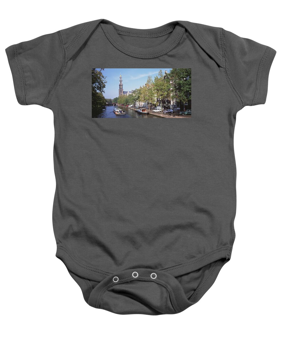 Photography Baby Onesie featuring the photograph Church Along A Channel In Amsterdam by Panoramic Images