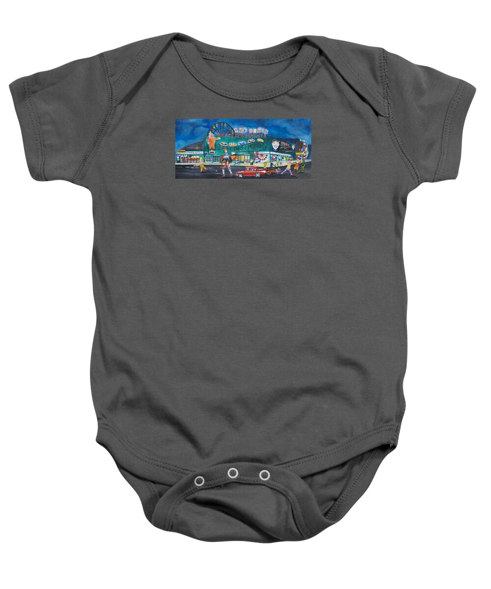 Asbury Park Art Baby Onesie featuring the painting Clown Parade at the Palace by Patricia Arroyo