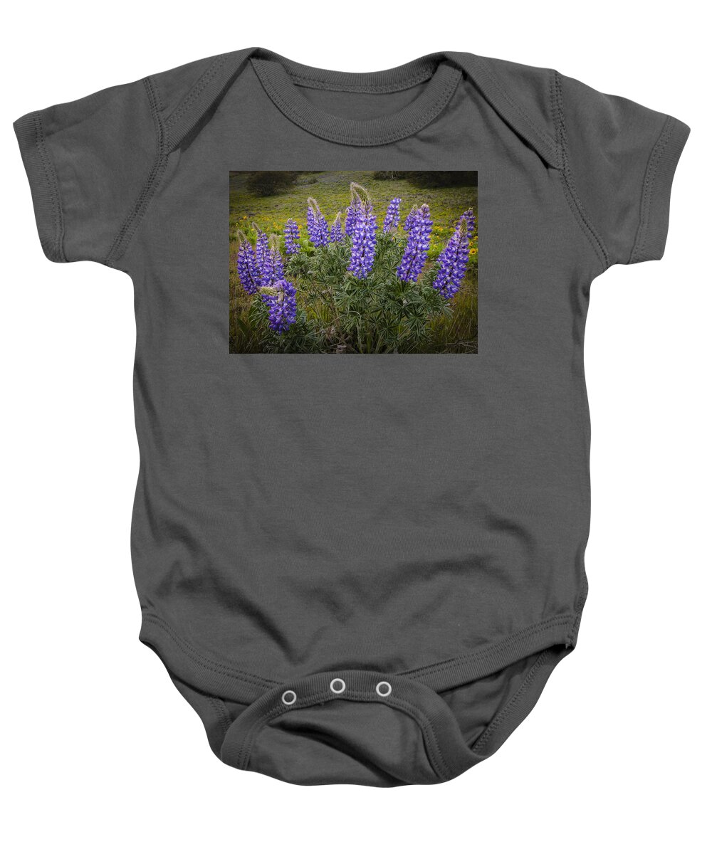 Color Baby Onesie featuring the photograph Clump of Lupine by Jean Noren