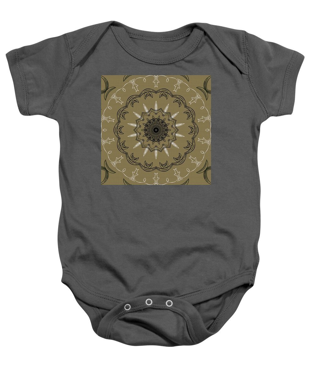 Intricate Baby Onesie featuring the digital art Coffee Flowers 3 Olive Ornate Medallion by Angelina Tamez