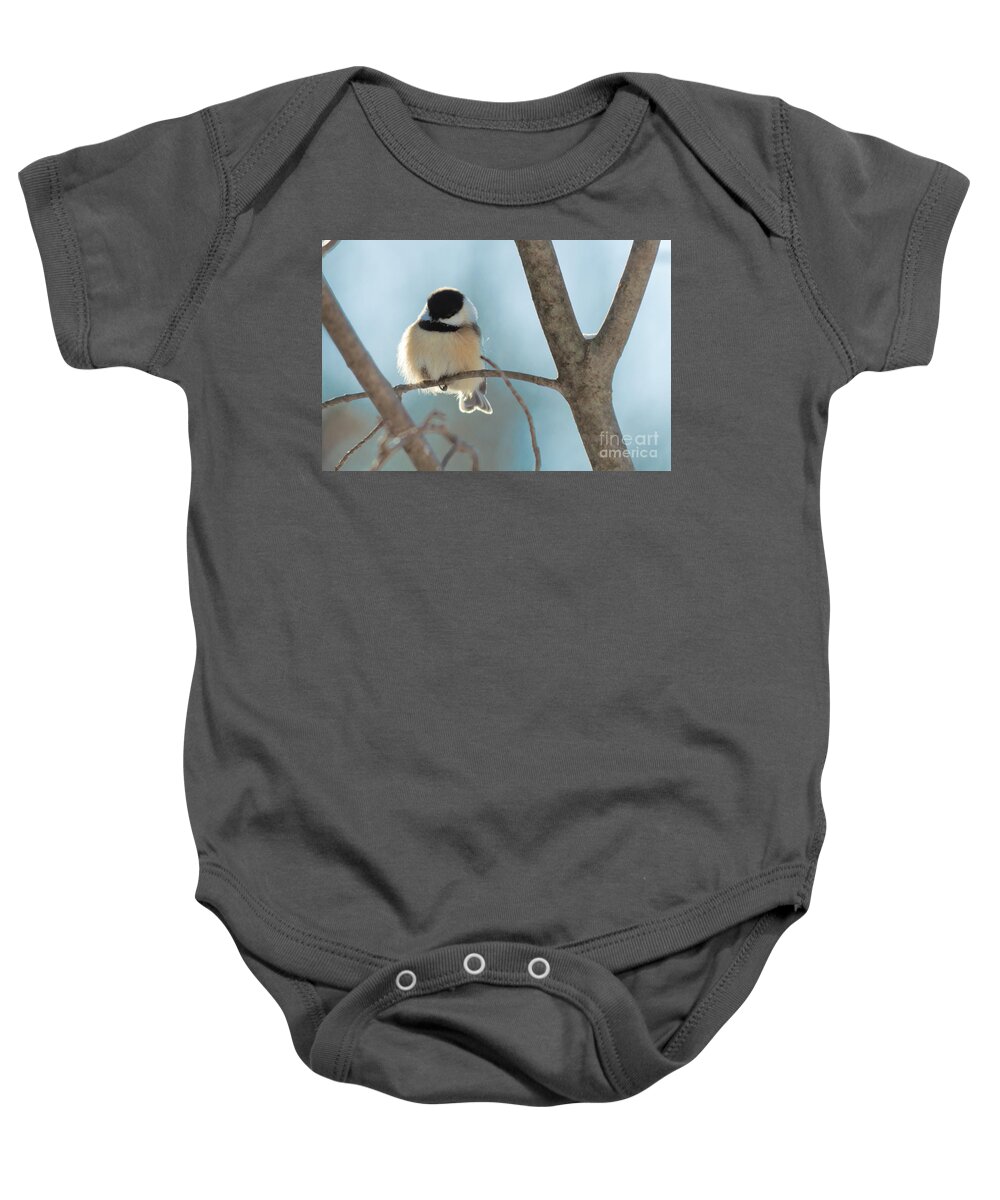 Landscapes Baby Onesie featuring the photograph Cold Chickadee by Cheryl Baxter