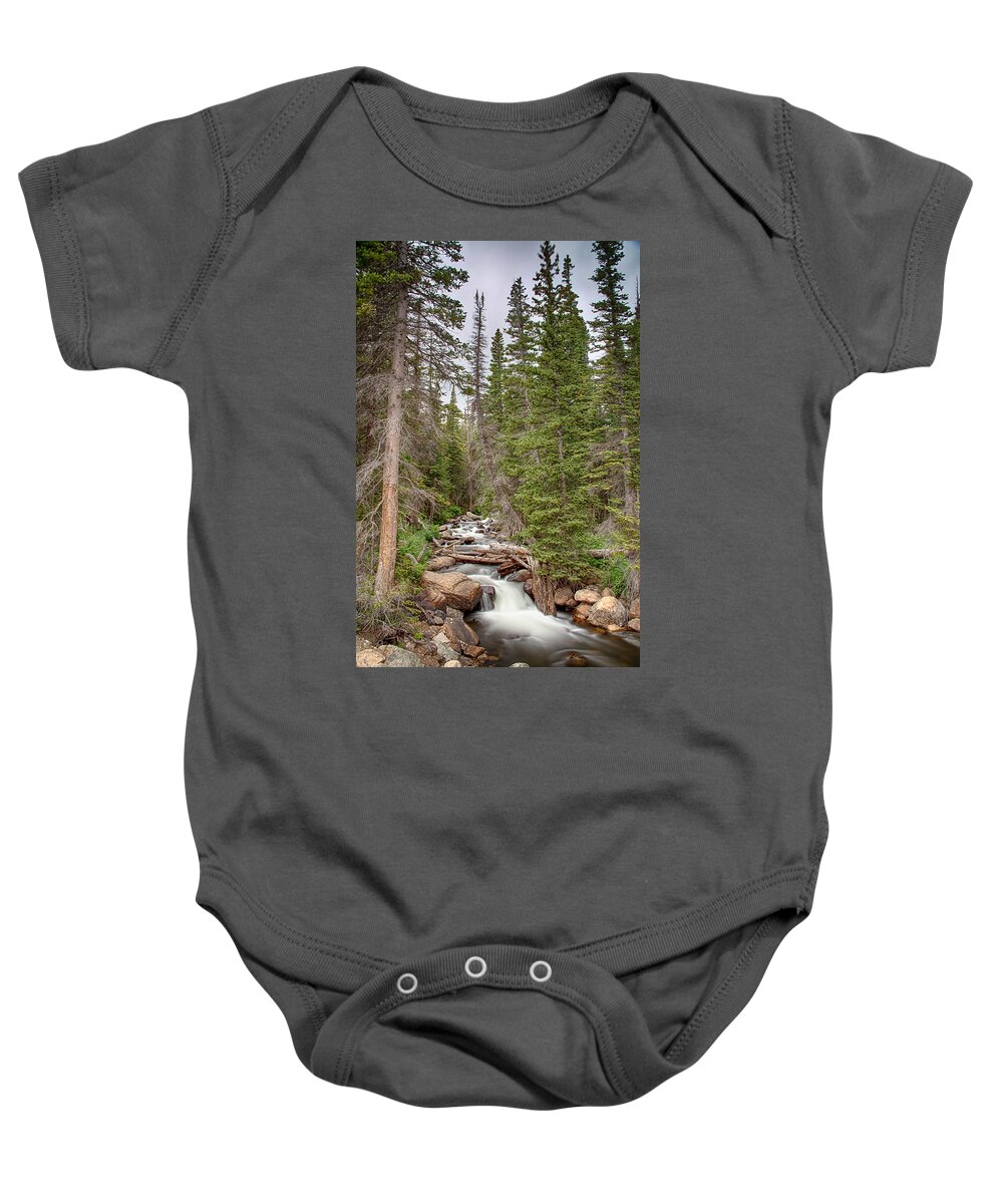 Mountain Stream Baby Onesie featuring the photograph Colorado Rocky Mountain Flowing Stream by James BO Insogna