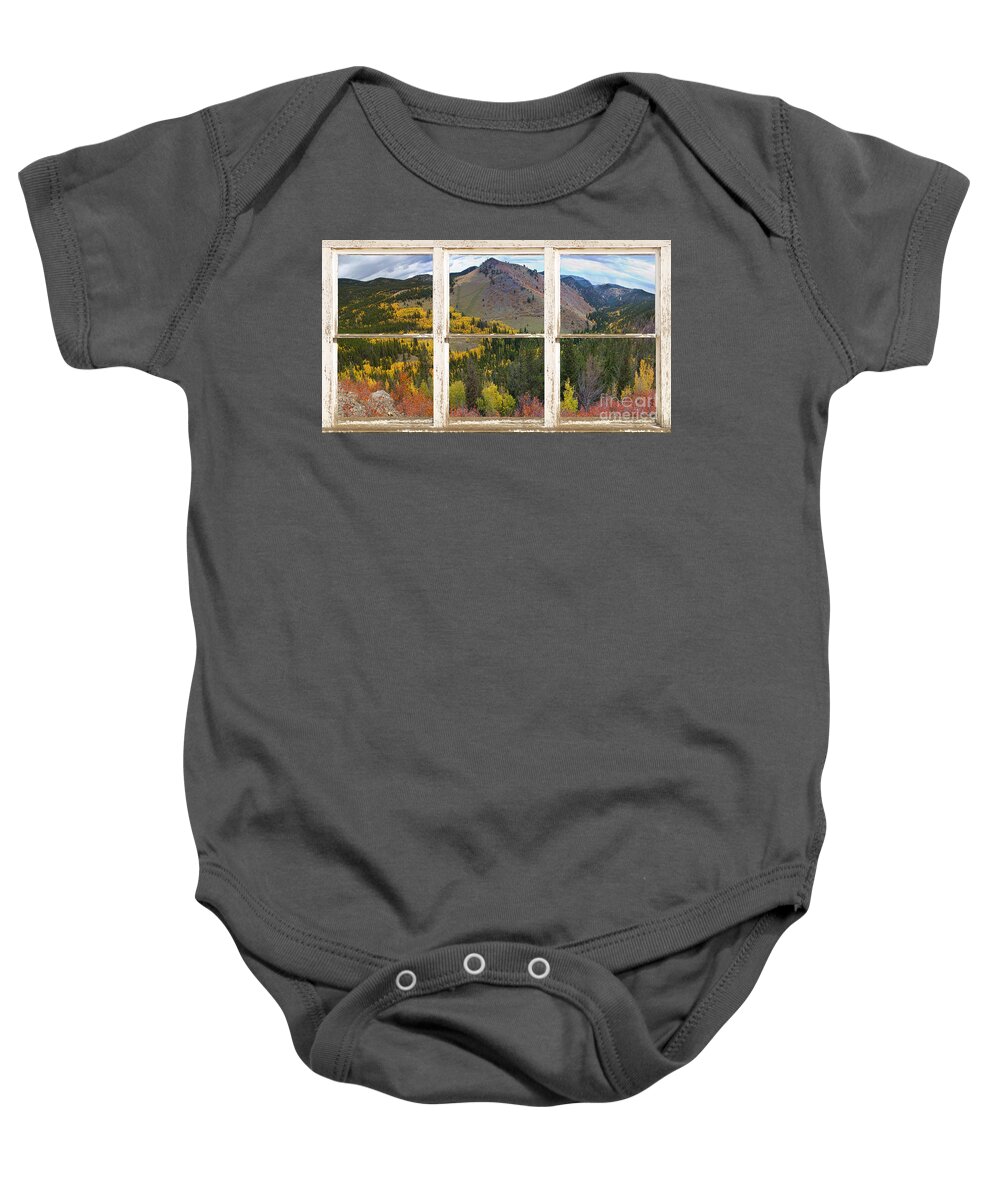 Autumn Baby Onesie featuring the photograph Colorful Colorado Rustic Window View by James BO Insogna