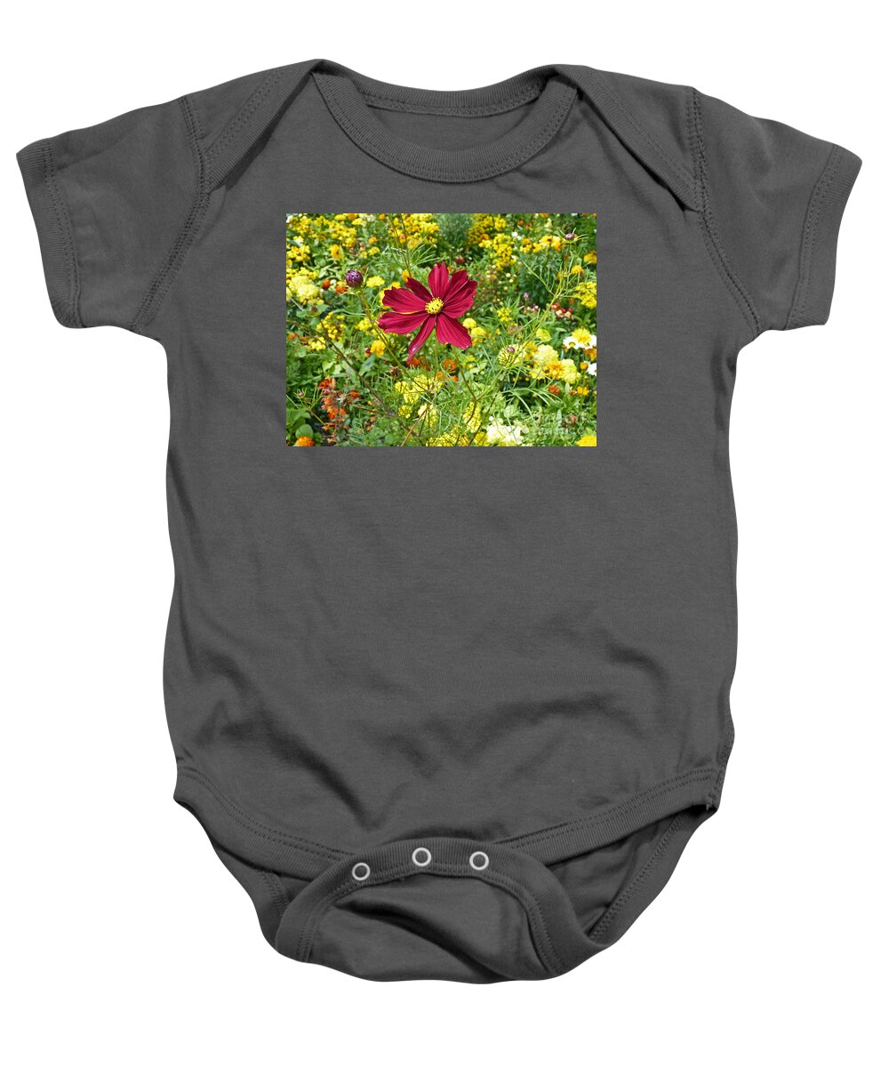 Flower Meadow Baby Onesie featuring the photograph Colorful flower meadow with great red blossom by Eva-Maria Di Bella