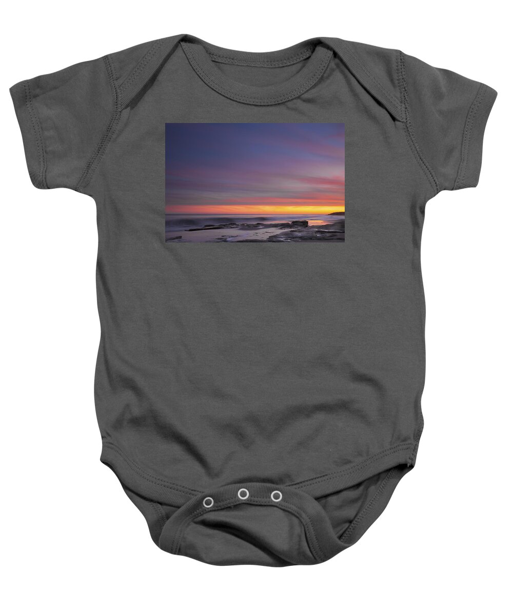 Ocean Baby Onesie featuring the photograph Colorful Ocean Sunset At Twilight by Jo Ann Tomaselli
