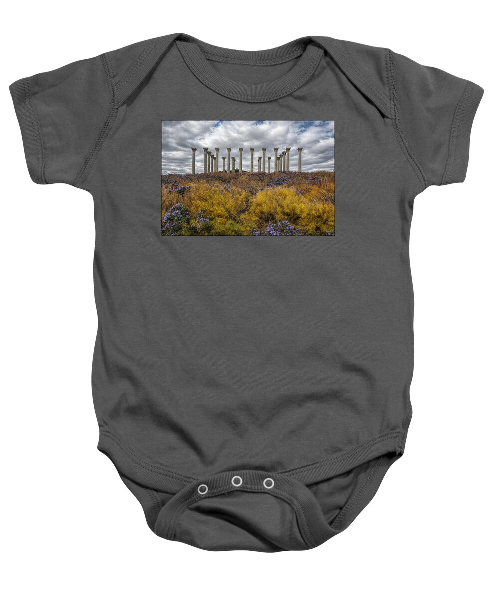 Capitol Baby Onesie featuring the photograph Columns in Fall colors by Erika Fawcett