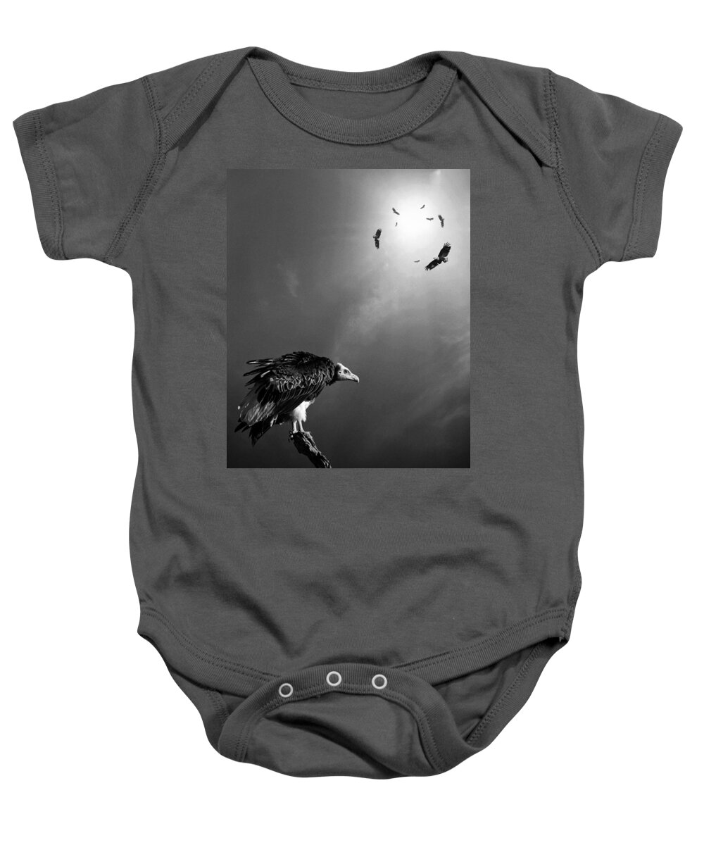 Vulture Baby Onesie featuring the photograph Conceptual - Vultures awaiting by Johan Swanepoel