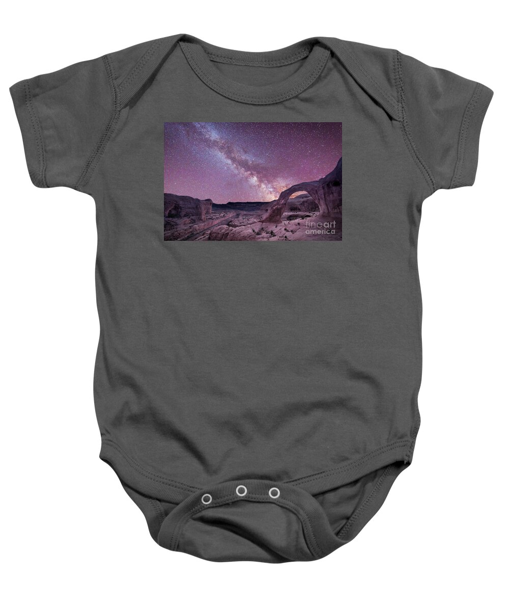 Sunset Baby Onesie featuring the photograph Corona Arch Milky Way by Michael Ver Sprill