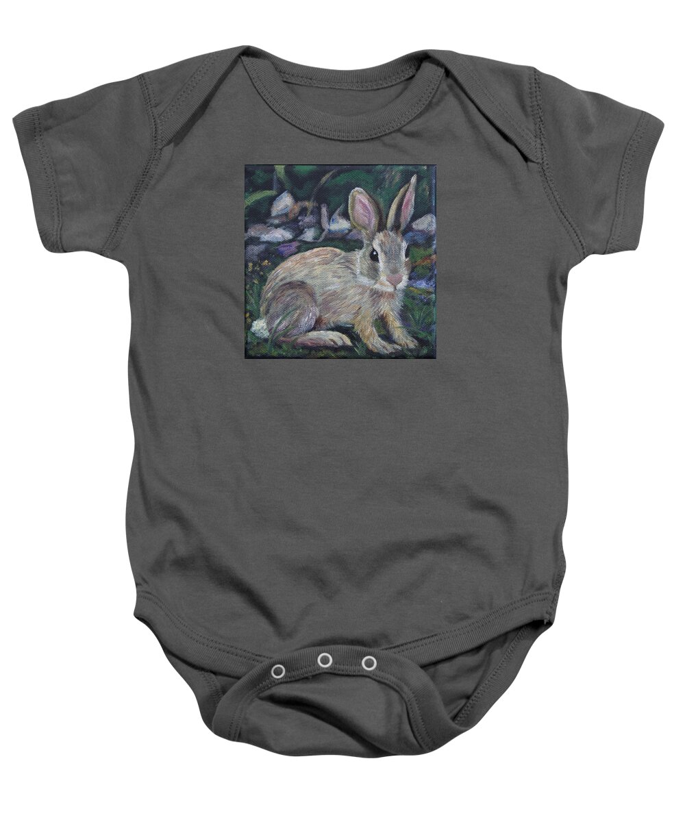 Rabbit Baby Onesie featuring the painting Cottontail by Jill Ciccone Pike