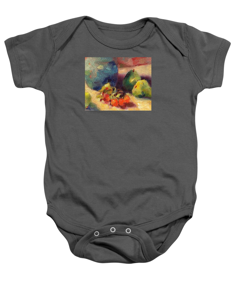 Still Life Baby Onesie featuring the painting Crab Apples and Pears by Michelle Abrams