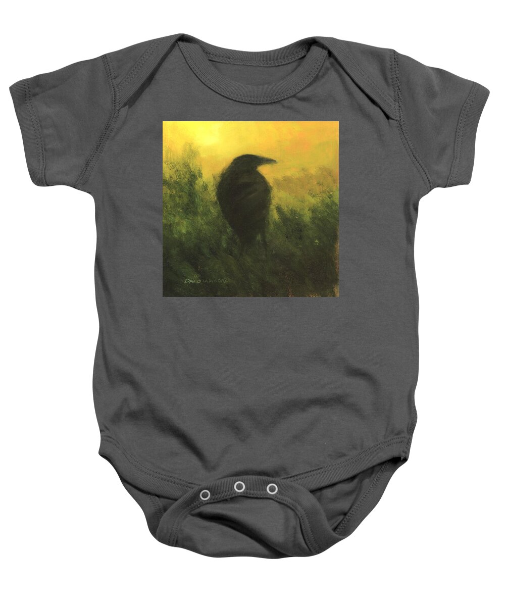 Crow Baby Onesie featuring the painting Crow 5 by David Ladmore