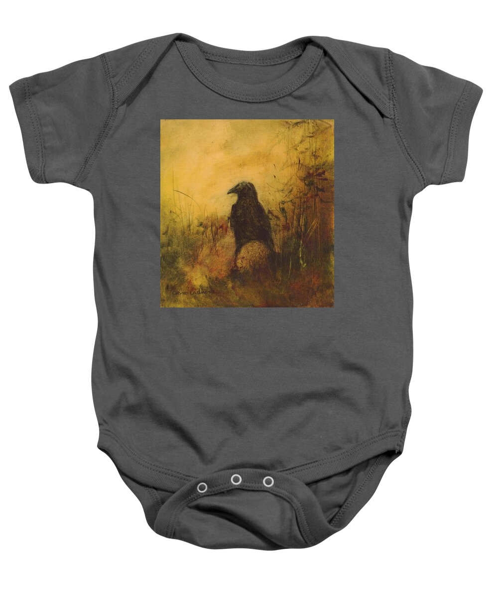 Crow Baby Onesie featuring the painting Crow 7 by David Ladmore