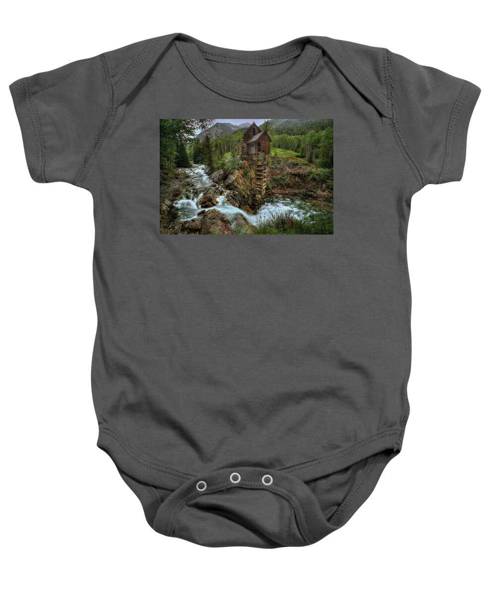 Crystal Mill Baby Onesie featuring the photograph Crystal Mill Riverside by Ryan Smith