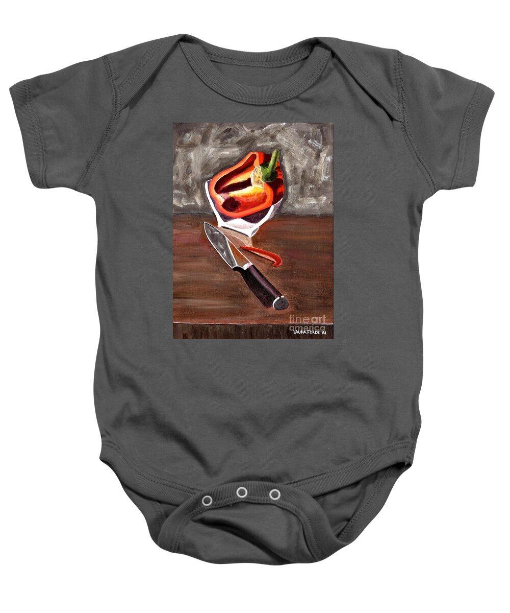Still Life Baby Onesie featuring the painting Cut In Half by Laura Forde