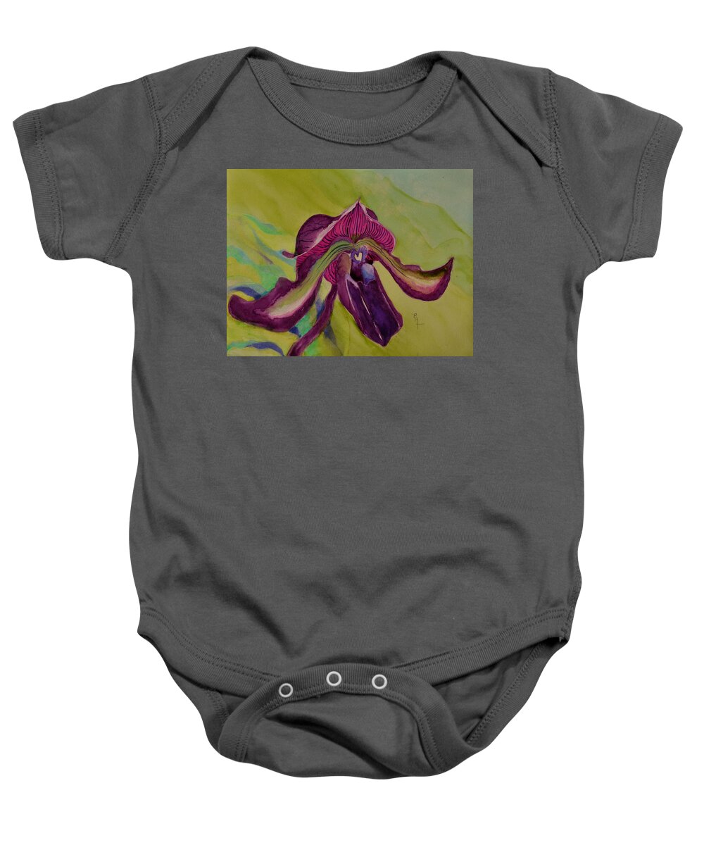Orchid Baby Onesie featuring the painting Dark Orchid by Beverley Harper Tinsley