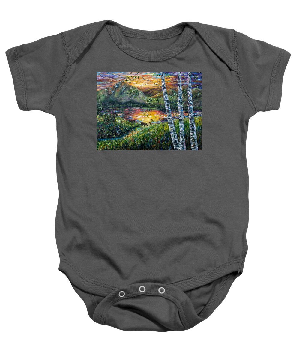 Palette Knife Art Baby Onesie featuring the painting Dawn's early light by OLena Art by Lena Owens - Vibrant Design