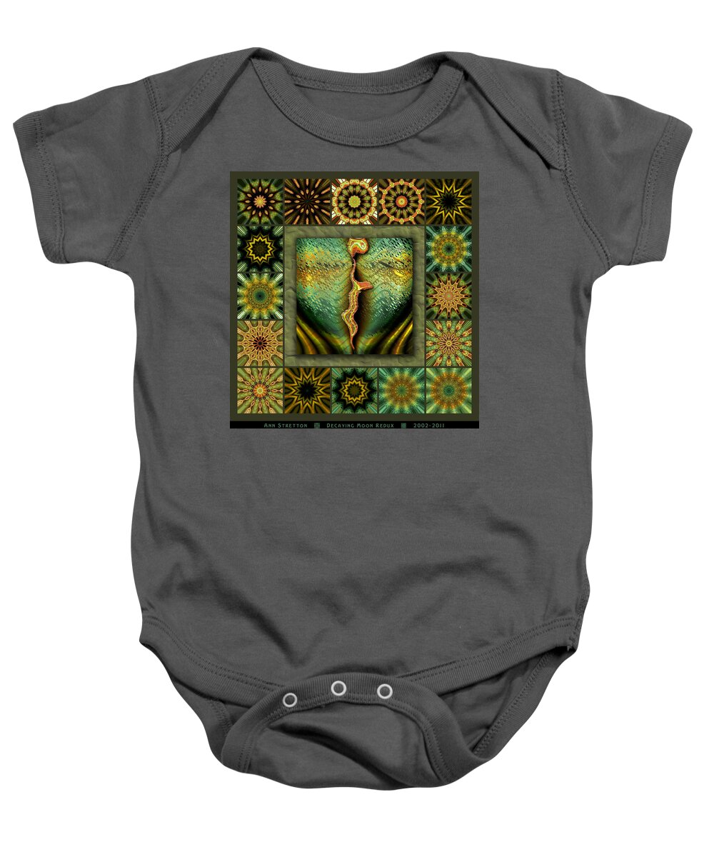 Green Baby Onesie featuring the digital art Decaying Moon Redux by Ann Stretton