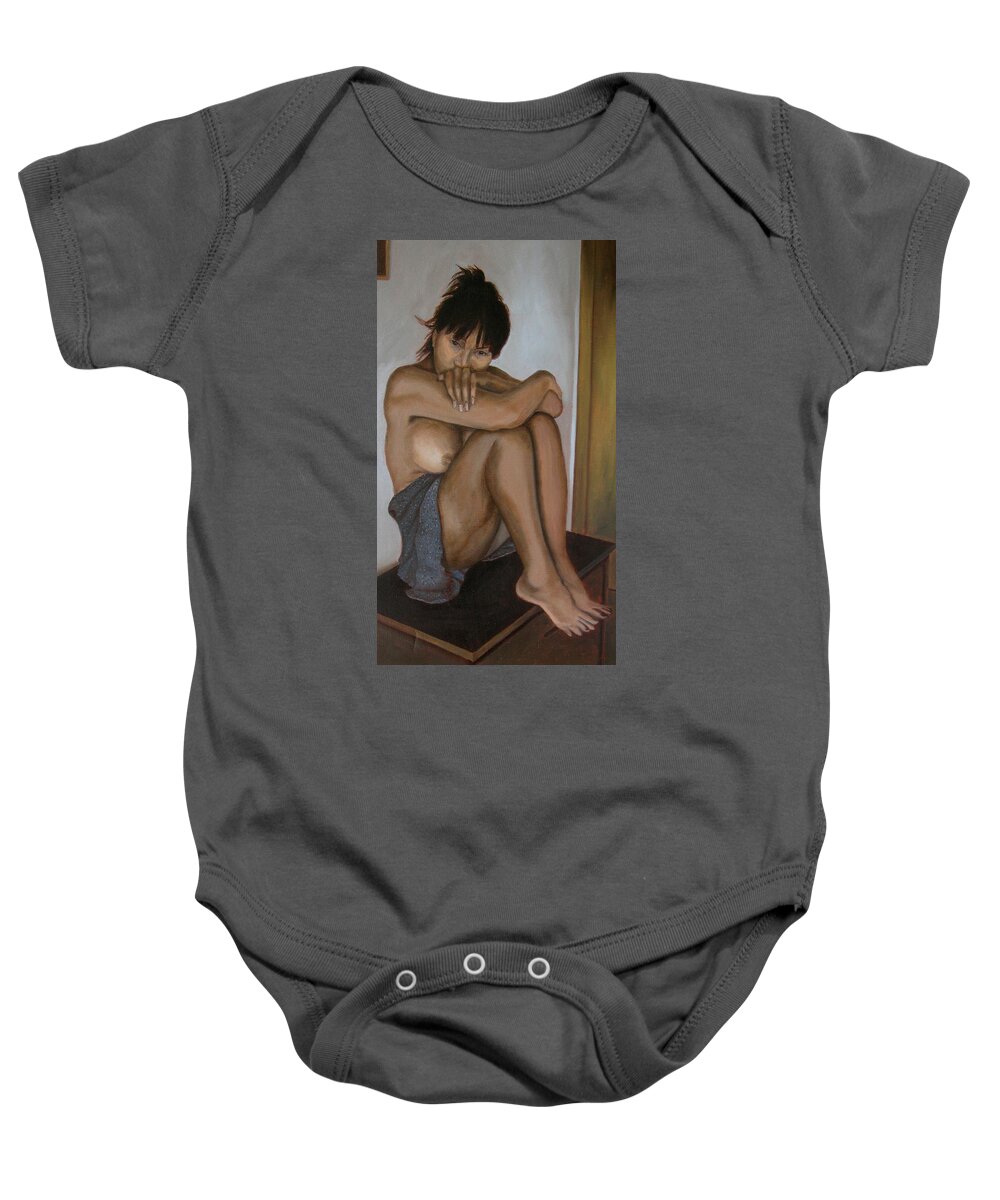 Figure Baby Onesie featuring the painting Deep in thought by Thu Nguyen