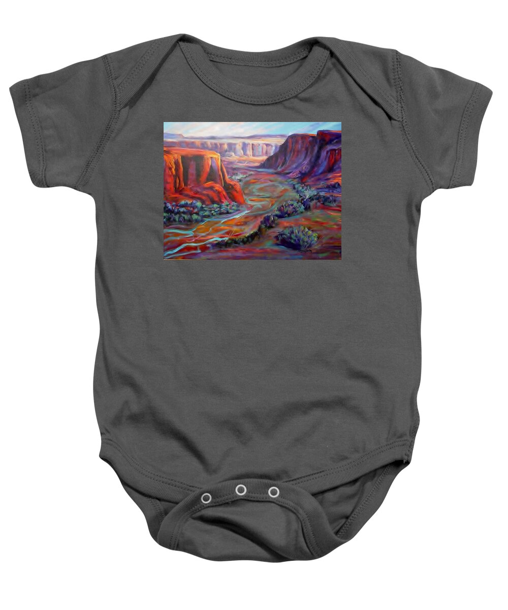 Canyon Baby Onesie featuring the painting Desert Canyon by Sherry Strong