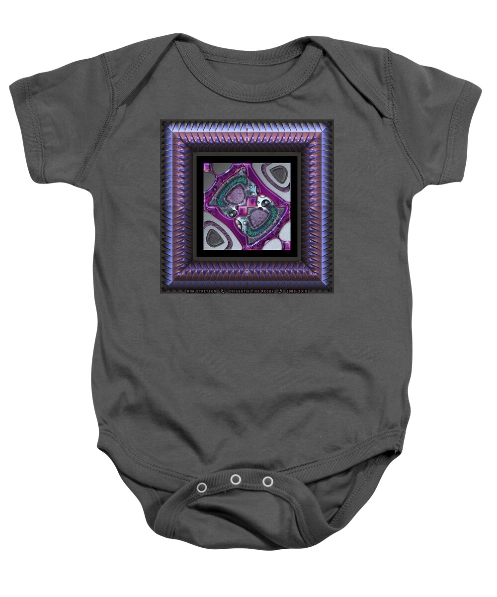 Abstract: Color; Abstract: Geometric Baby Onesie featuring the digital art Dingbatik Five by Ann Stretton