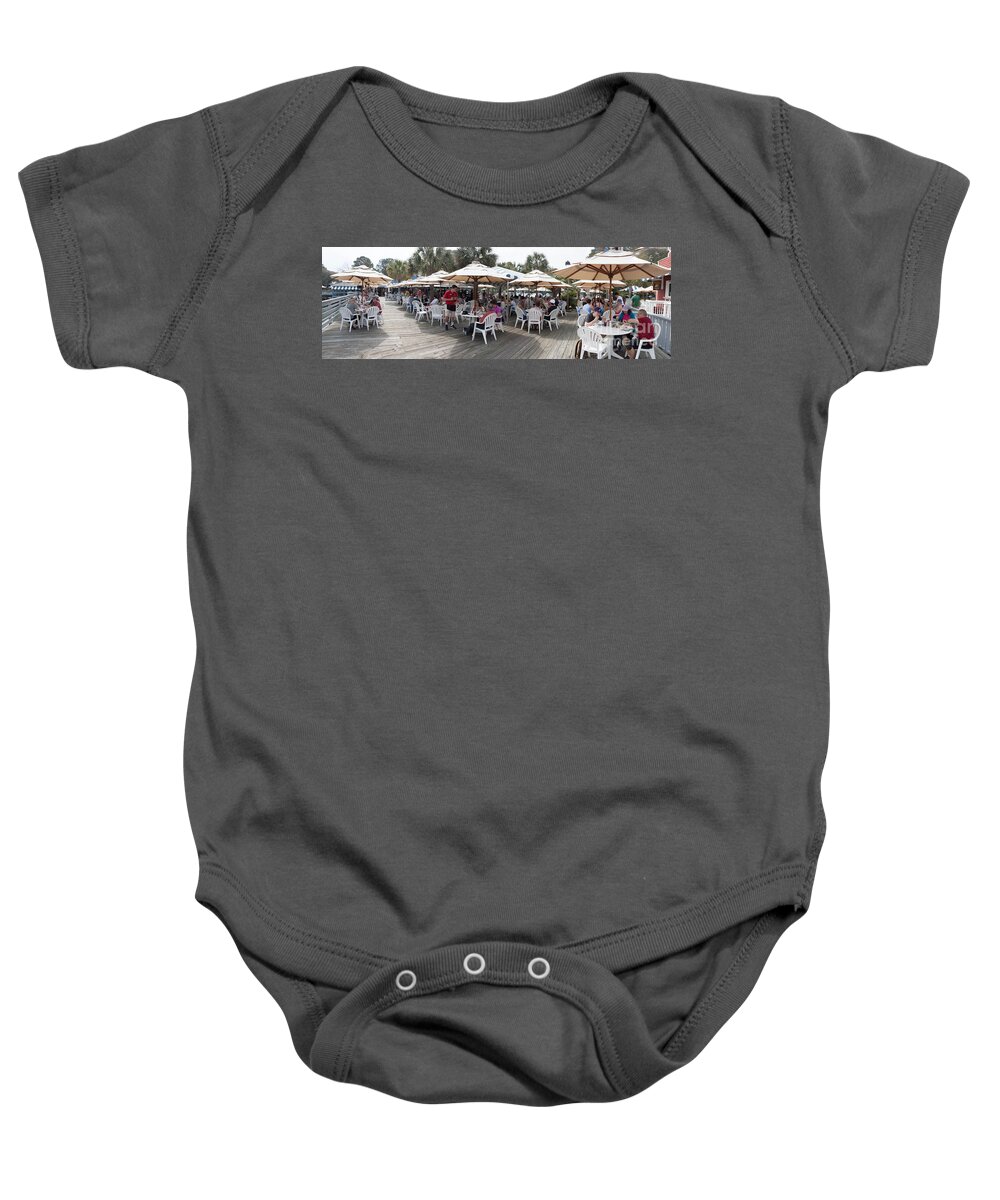Hilton Head Baby Onesie featuring the photograph Dining on the Docks by Thomas Marchessault