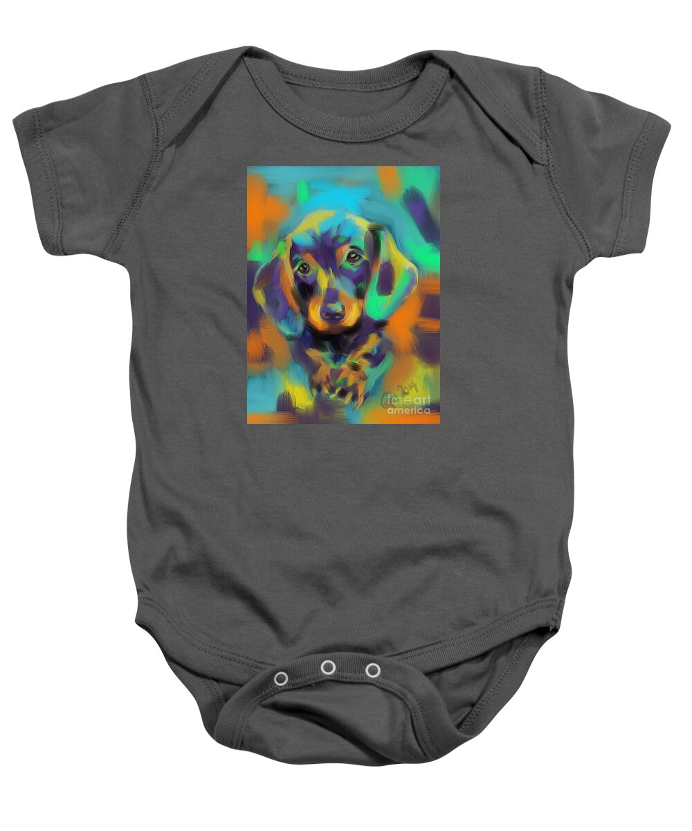 Dog Baby Onesie featuring the painting Dog Bobby by Go Van Kampen