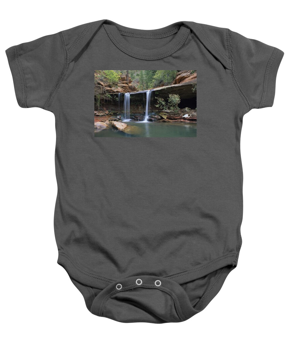 Zion Baby Onesie featuring the photograph Double Falls on North Creek by Susan Rovira