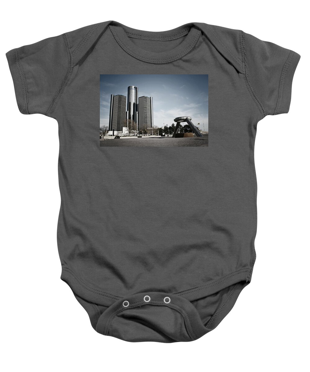 Detroit Baby Onesie featuring the photograph Downtown Detroit by Laura Kinker