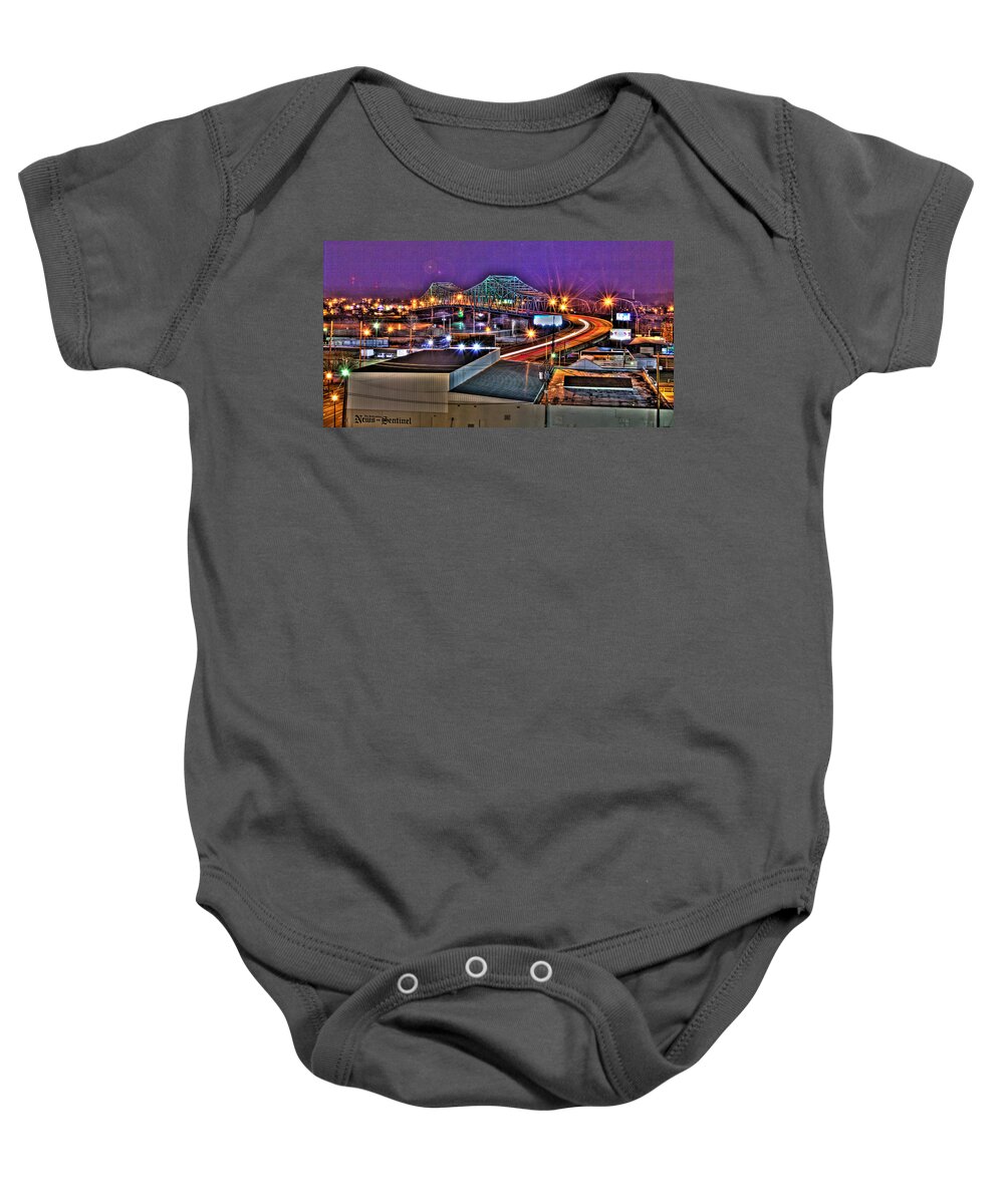 Parkersburg Baby Onesie featuring the photograph Downtown PKB at Night by Jonny D