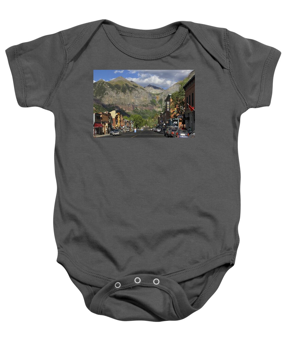 Rocky Mountains Baby Onesie featuring the photograph Downtown Telluride Colorado by Mike McGlothlen