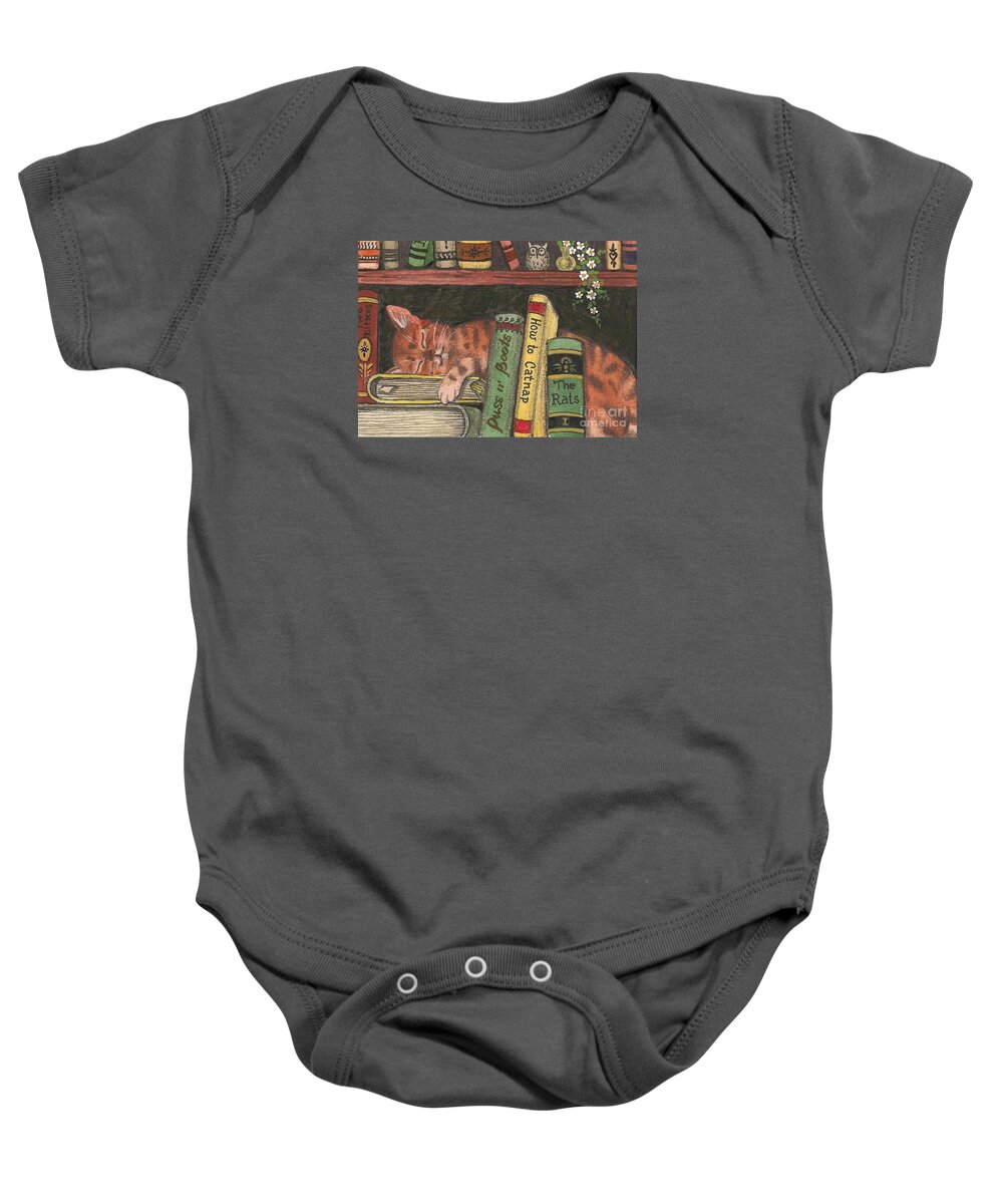 Print Baby Onesie featuring the painting Dreaming In The Library by Margaryta Yermolayeva