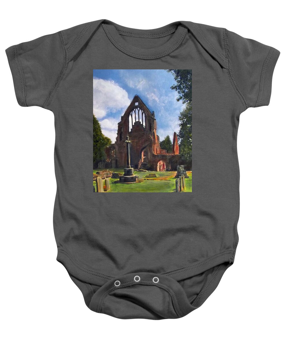 Abbey Baby Onesie featuring the painting A space to cherish DRYBURGH ABBEY by Richard James Digance
