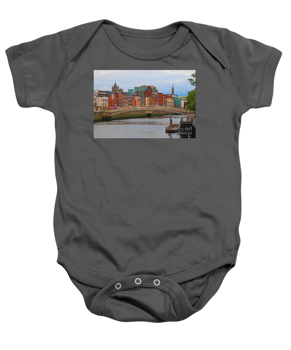 Cityscape Baby Onesie featuring the photograph Dublin On The River Liffey by Mary Carol Story