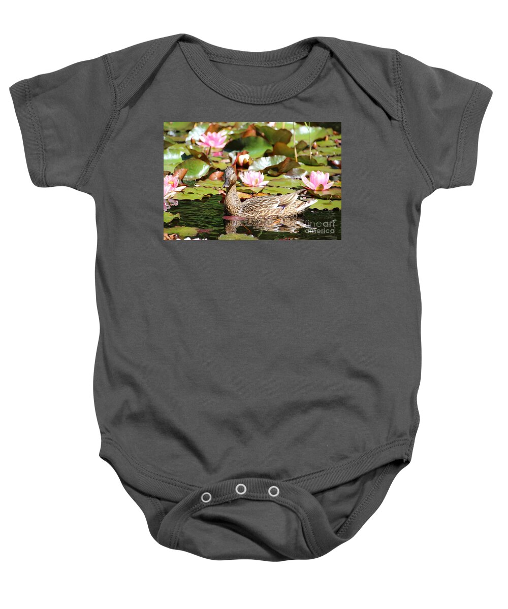 Lilies Baby Onesie featuring the photograph Duck in the Water Lilies by Amanda Mohler