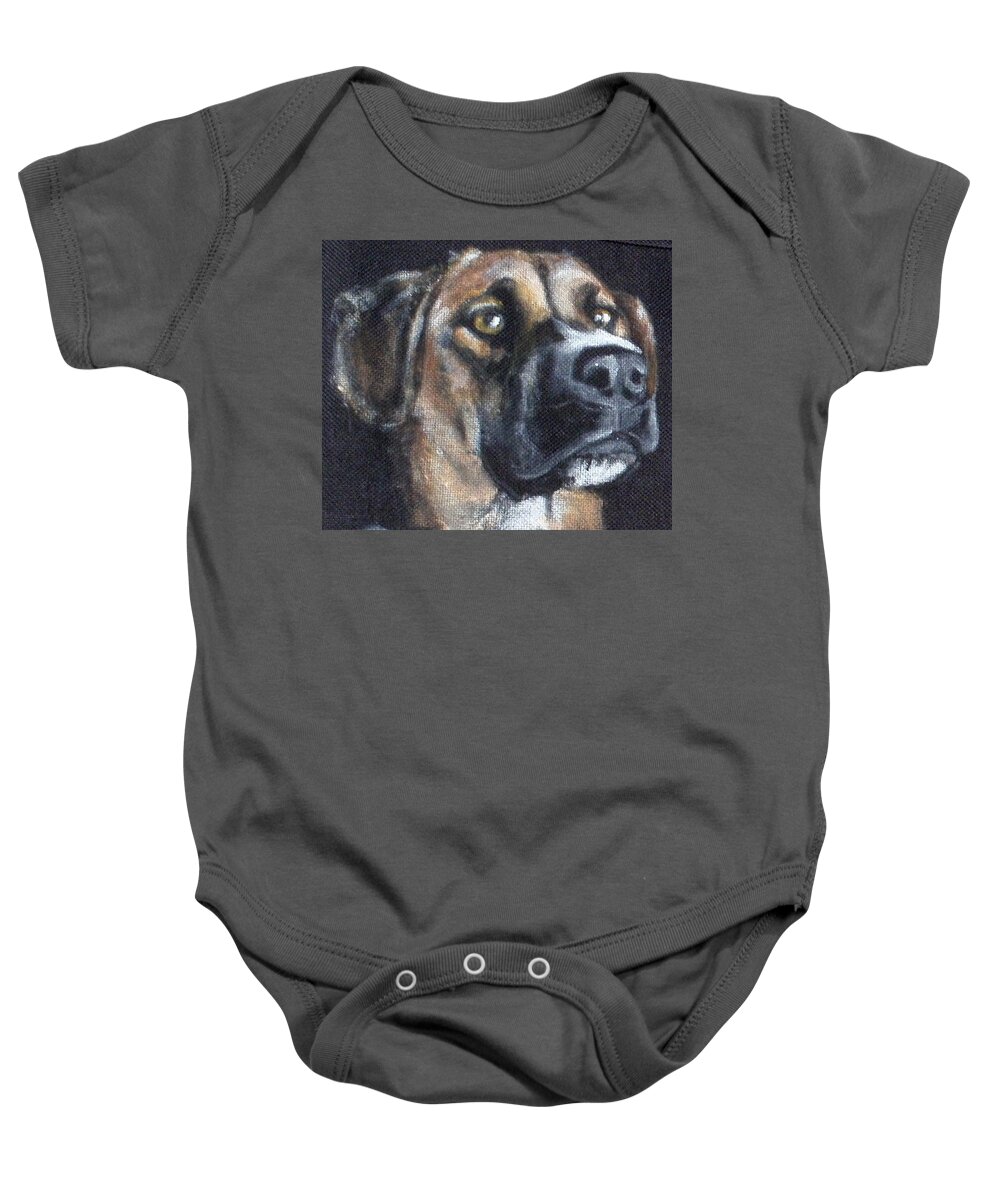 Boxer Ridgback Mix Baby Onesie featuring the painting Duke by Carol Russell