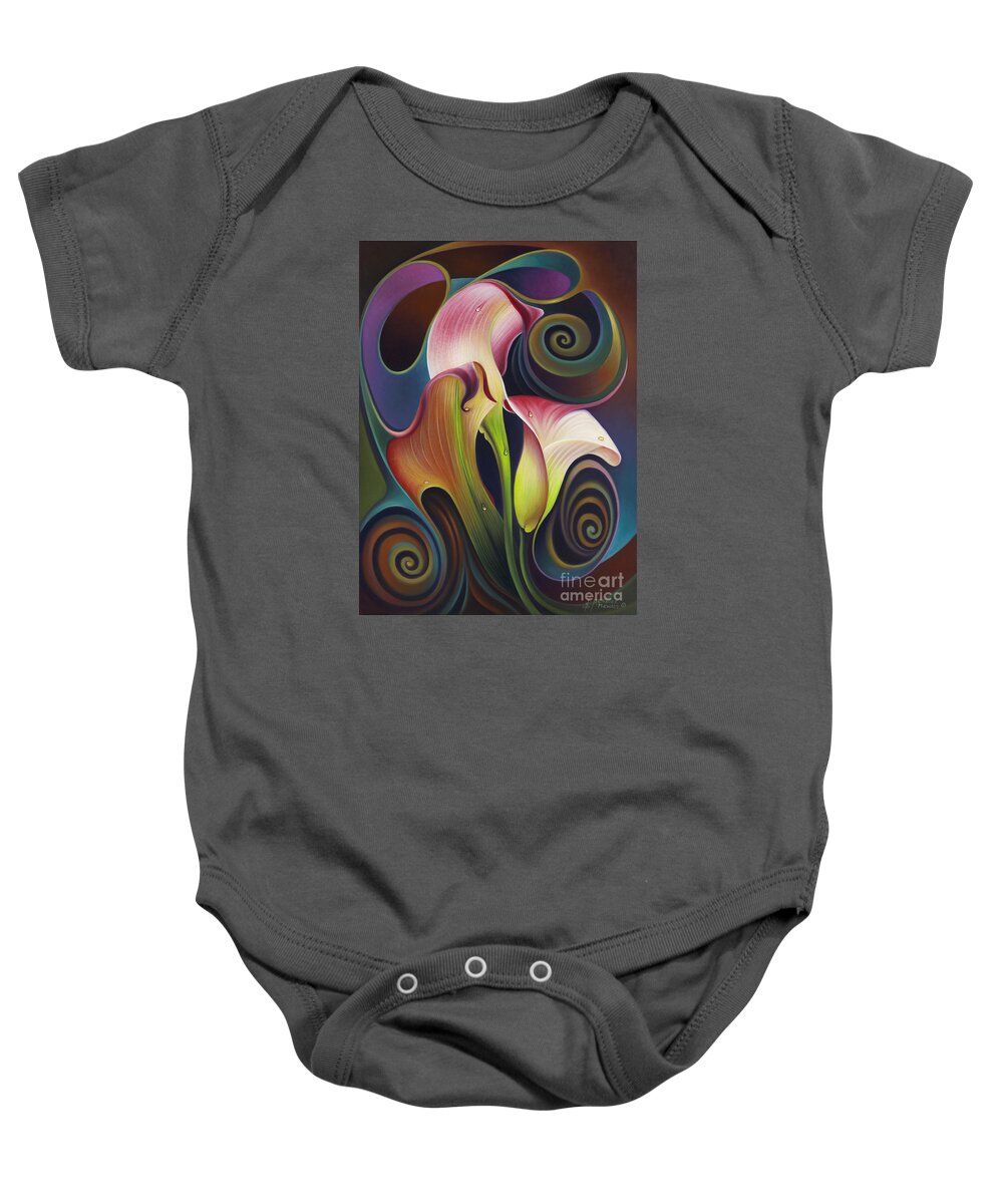 Calalily Baby Onesie featuring the painting Dynamic Floral 4 Cala Lillies by Ricardo Chavez-Mendez