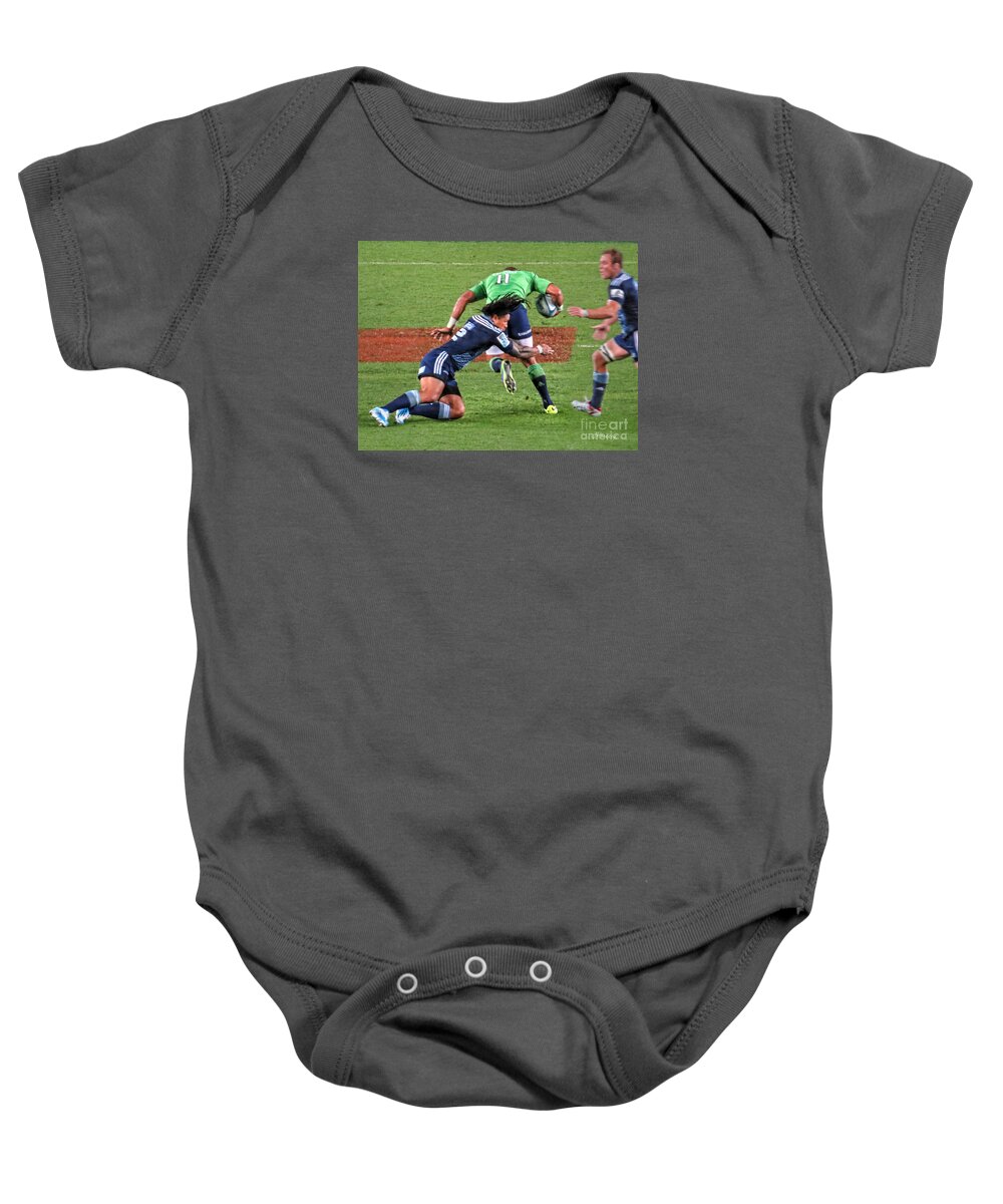 Rugby Baby Onesie featuring the photograph Eleven Down..NZ by Jennie Breeze