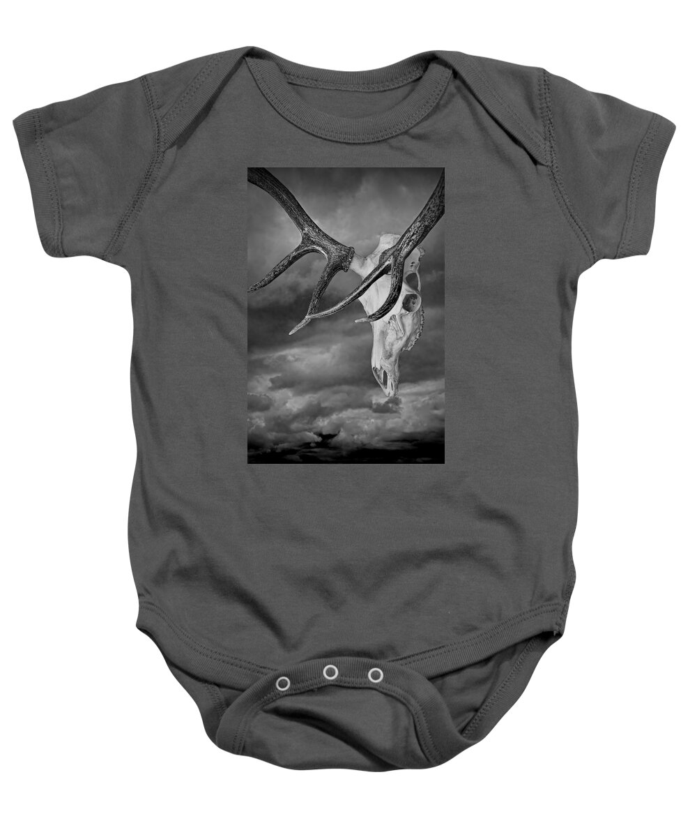 Art Baby Onesie featuring the photograph Elk Skull with Sky by Randall Nyhof