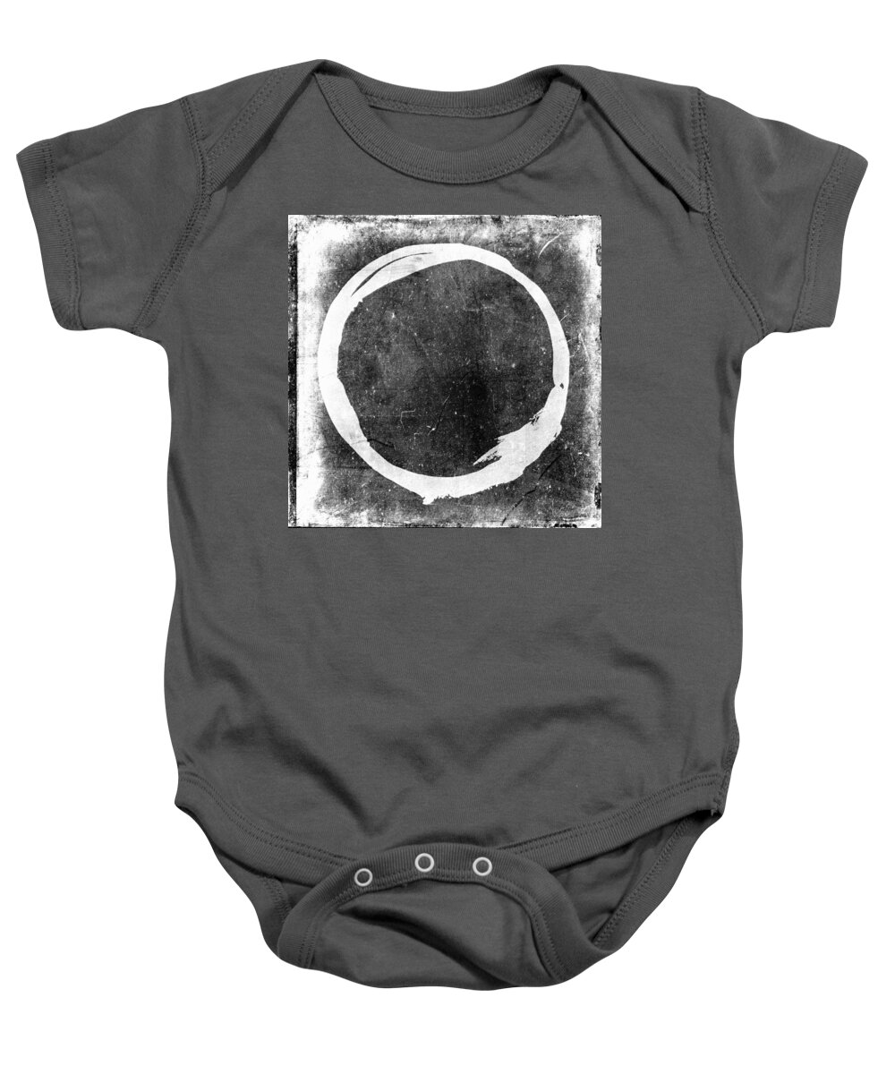 Black Baby Onesie featuring the painting Enso No. 109 White on Black by Julie Niemela